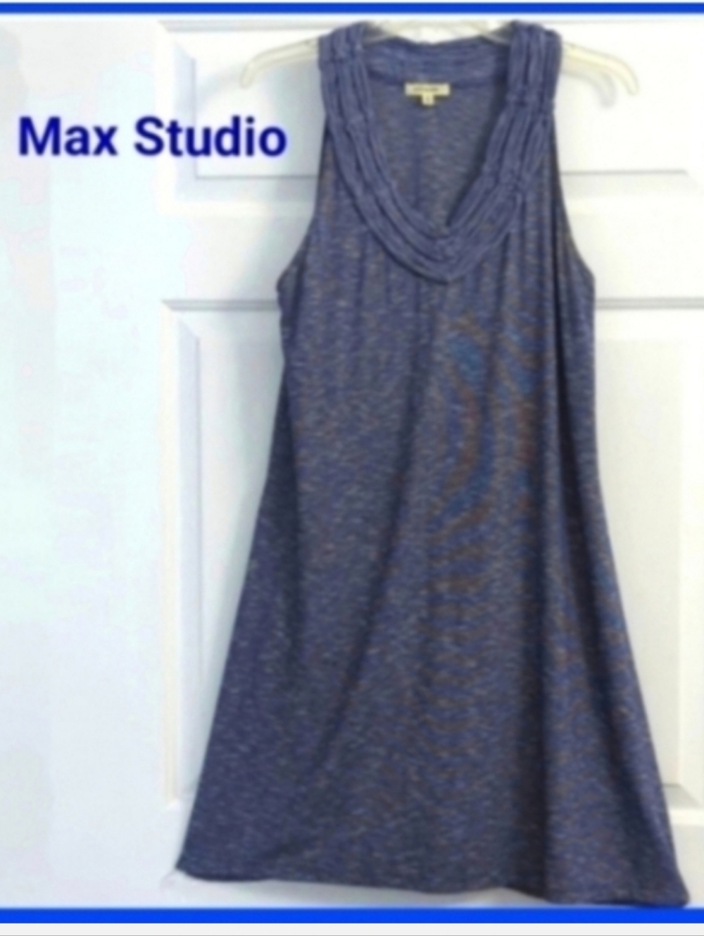 Max Studio Navy Blue Heather Sleeveless V-Neck Summer Knit Dress